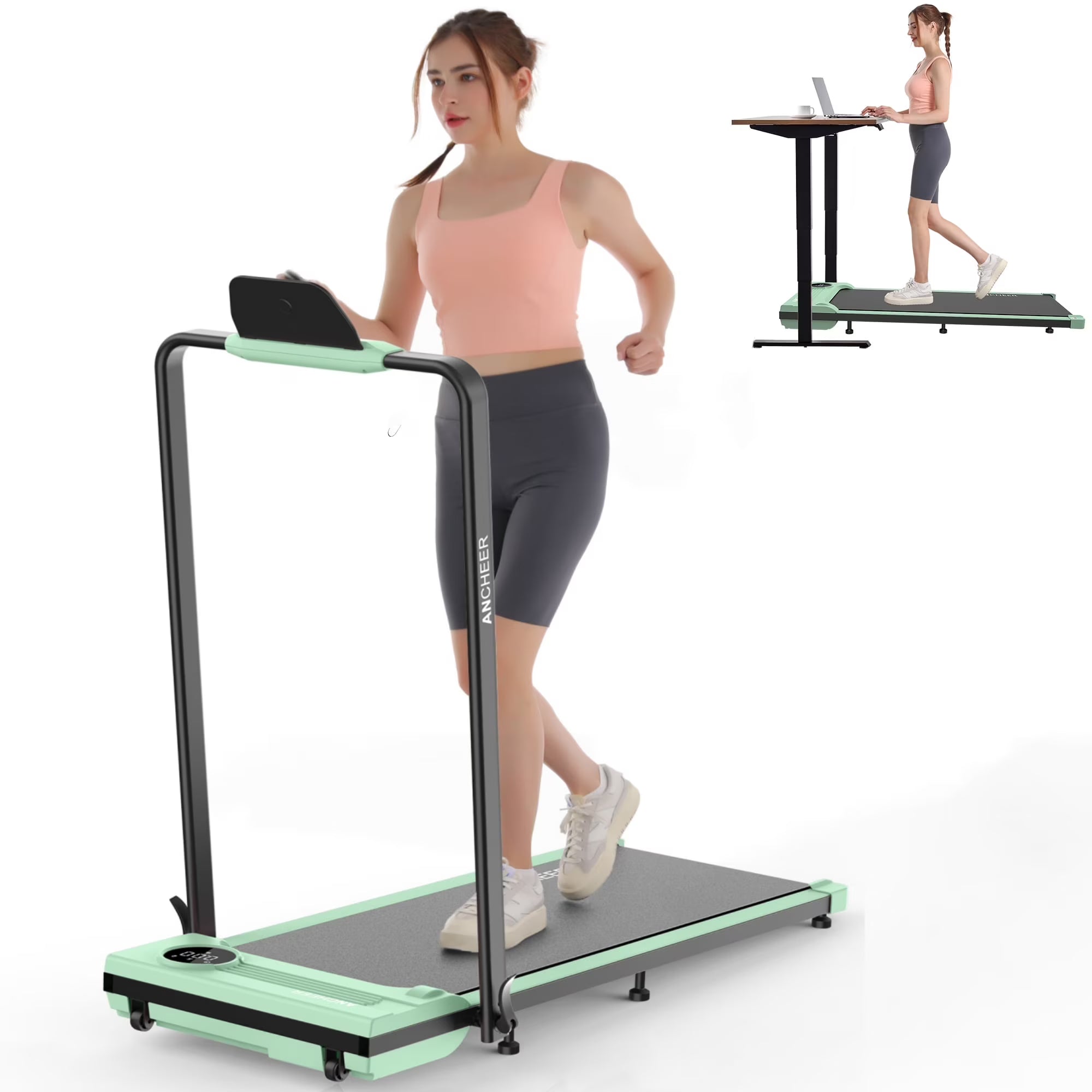 2026 ANCHEER Portable Folding Walking Pad 300lb, 7.5 MPH Under Desk Treadmill with Remote Control & LED Display,2 in 1 Walking Pad Treadmill for Home/Office/Exercise(Pink)
