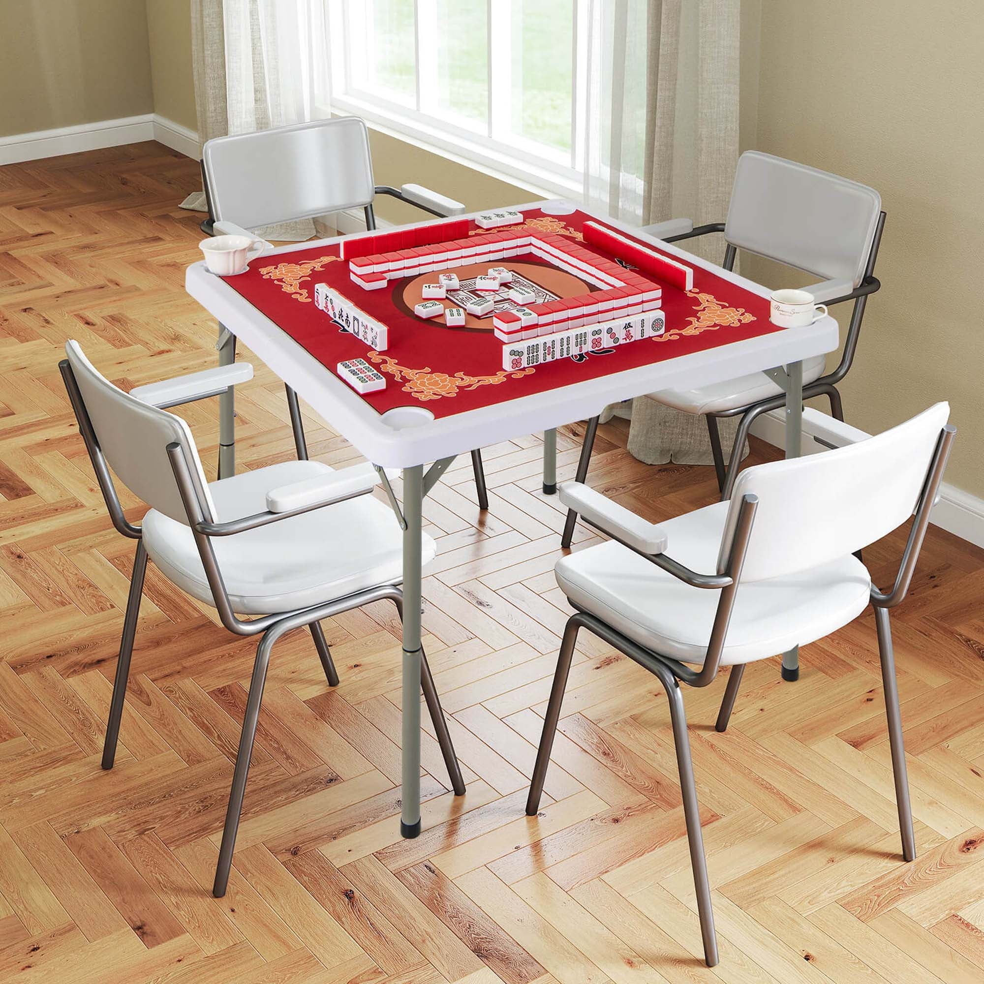 2026 Costway 35" Folding Mahjong Table with Cup Holders & Smooth Felt Mat Carrying Handle Green