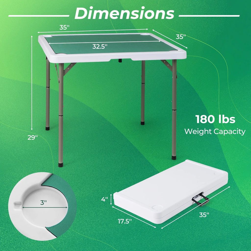 2026 Costway 35" Folding Mahjong Table with Cup Holders & Smooth Felt Mat Carrying Handle Green