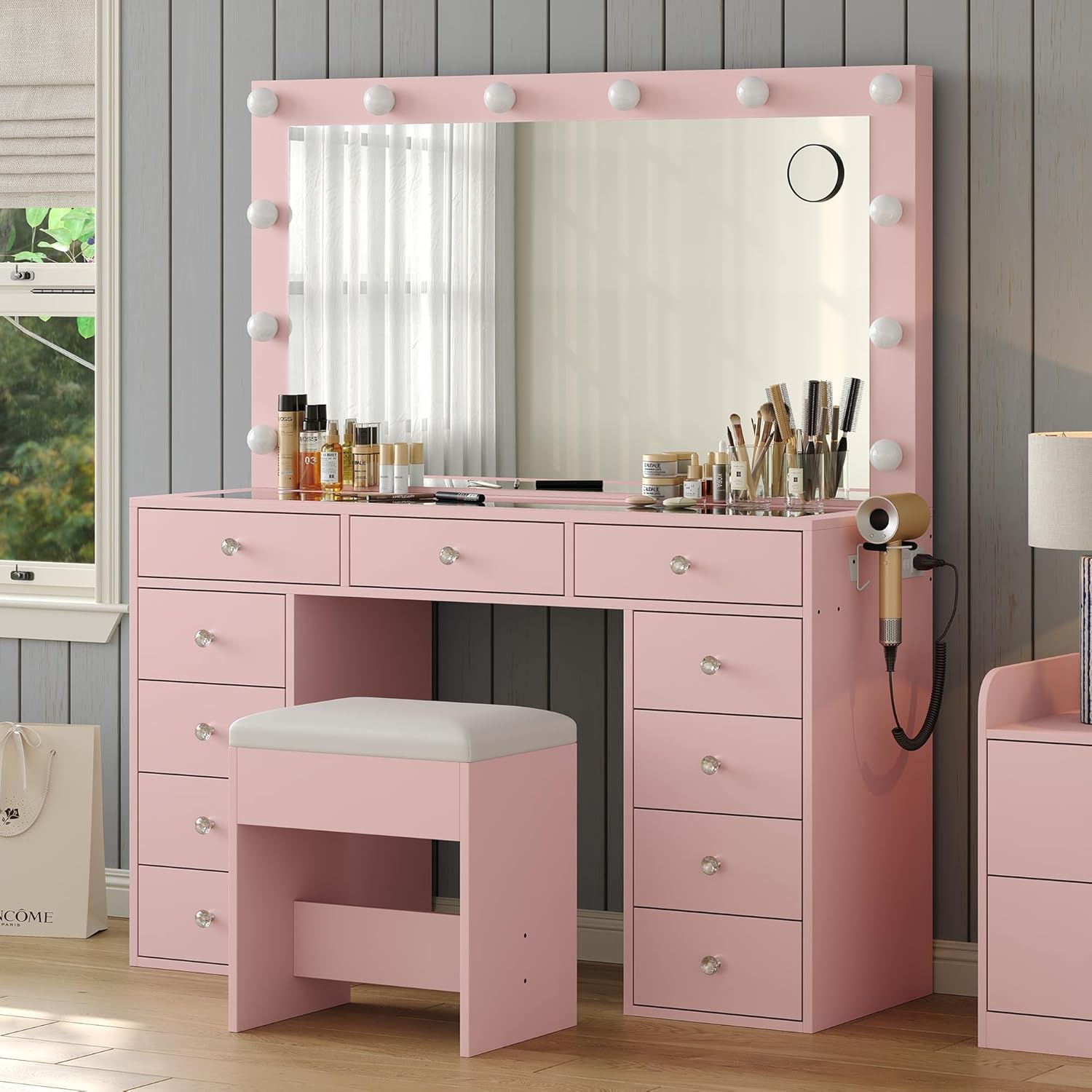2026 New YANOSAKU Vanity Desk with Mirror, LED Lights & 11 Drawers