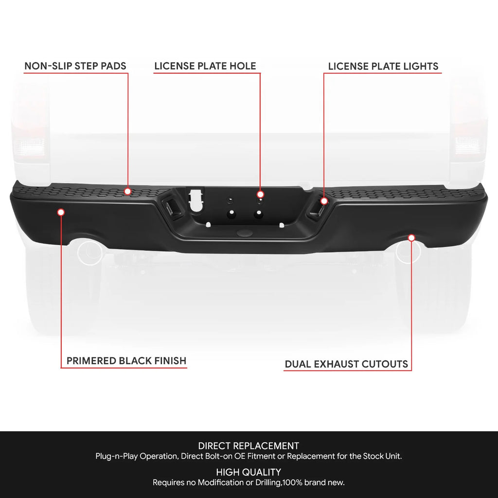 Modular Style Rear Step Bumper w/Dual Exhaust+License Plate Lights  09-19 Dodge/Ram 1500 2500 3500