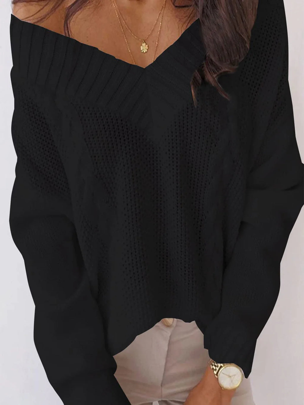 2026 Deep V-Neck Cable Knit Sweater