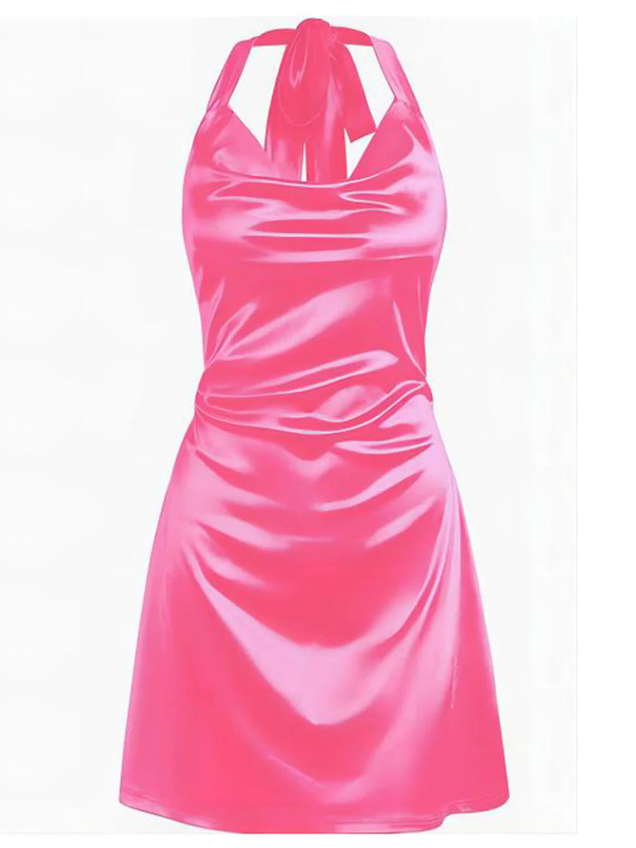 2026 Halterneck Satin Mini Dress