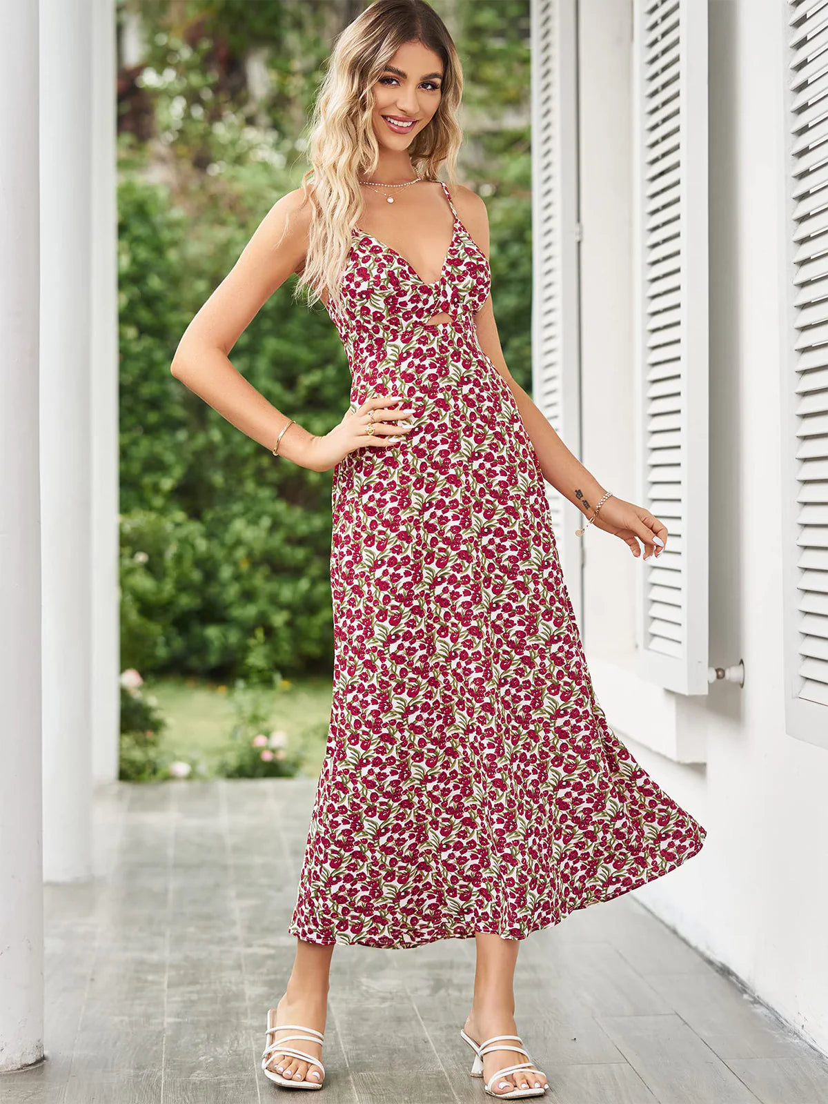 2026 Spaghetti Strap Floral Print Dress