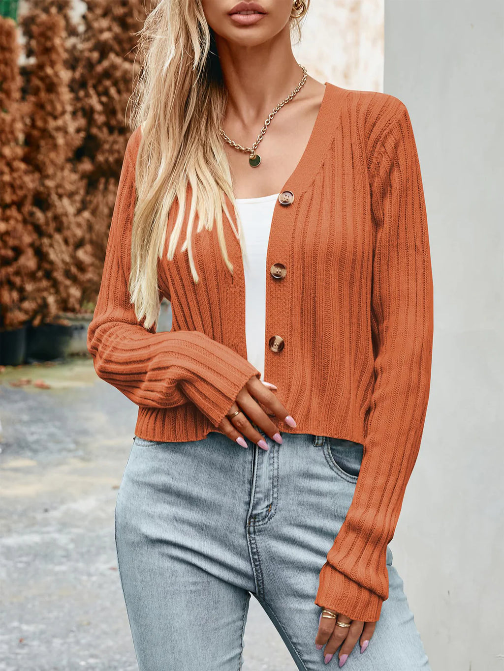 2026 Ribbed Button Cardigan
