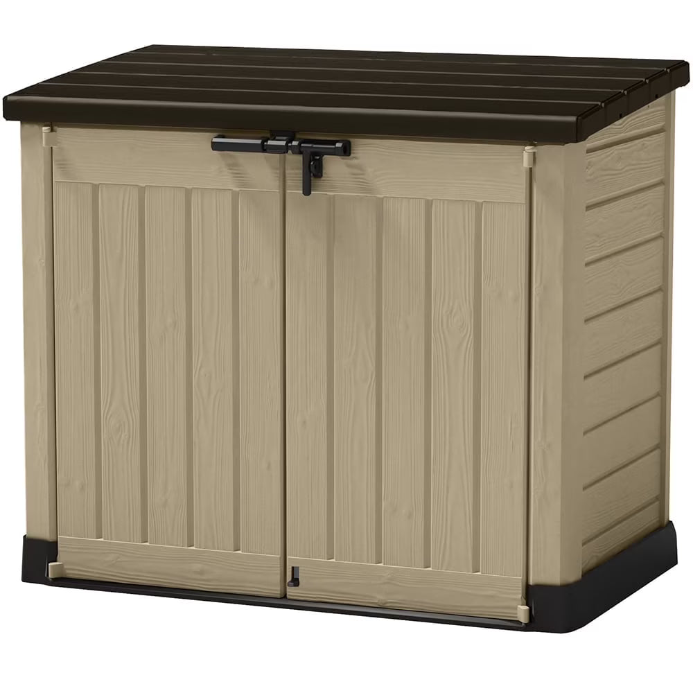 2026 Keter Store It Out MAX Horizontal Durable Resin Outdoor Storage Shed With Heavy Duty Floor and Locking Latch and Double Doors, Beige