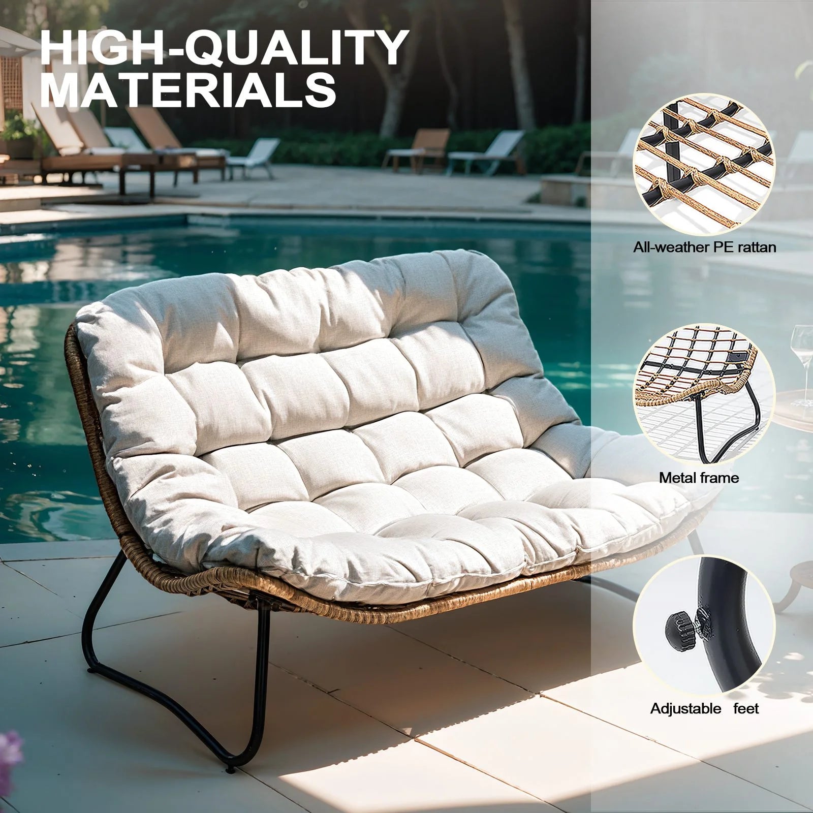 2026 Crestlive Products Patio Loveseat, All-Weather Rattan Large Furniture with Soft Cushions, Outdoor Loveseat for Balcony, Poolside, Backyard (Beige)