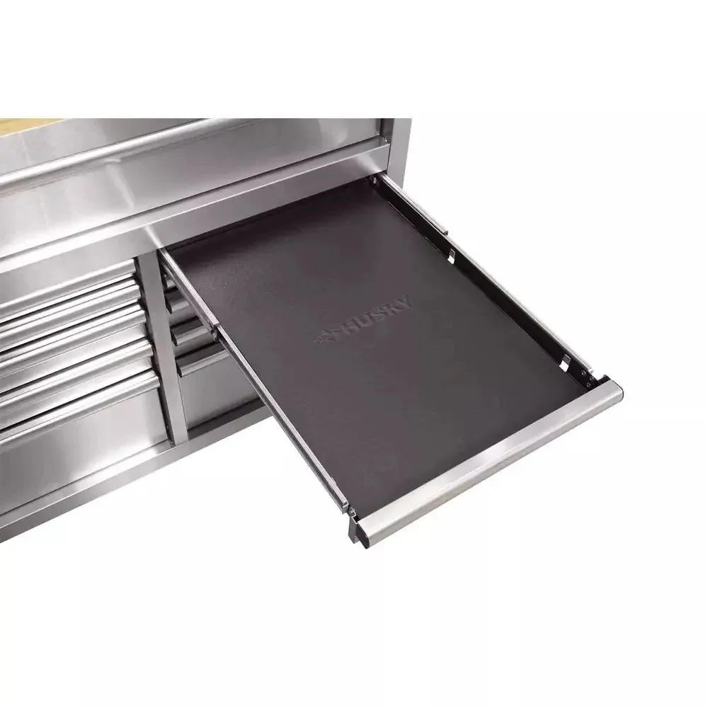 2026 72 in. 18-Drawer 24 in. D Mobile Workbench with Solid Wood Top Stainless Steel