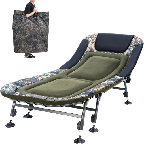 2026 Camping Cots for Adults 330Lbs with Carry Bag, Heavy Duty Folding Bed with Soft Padded Cushion, Portable Military Cot for Hunting, 180° Adjustable Reclining Outdoor Lounger