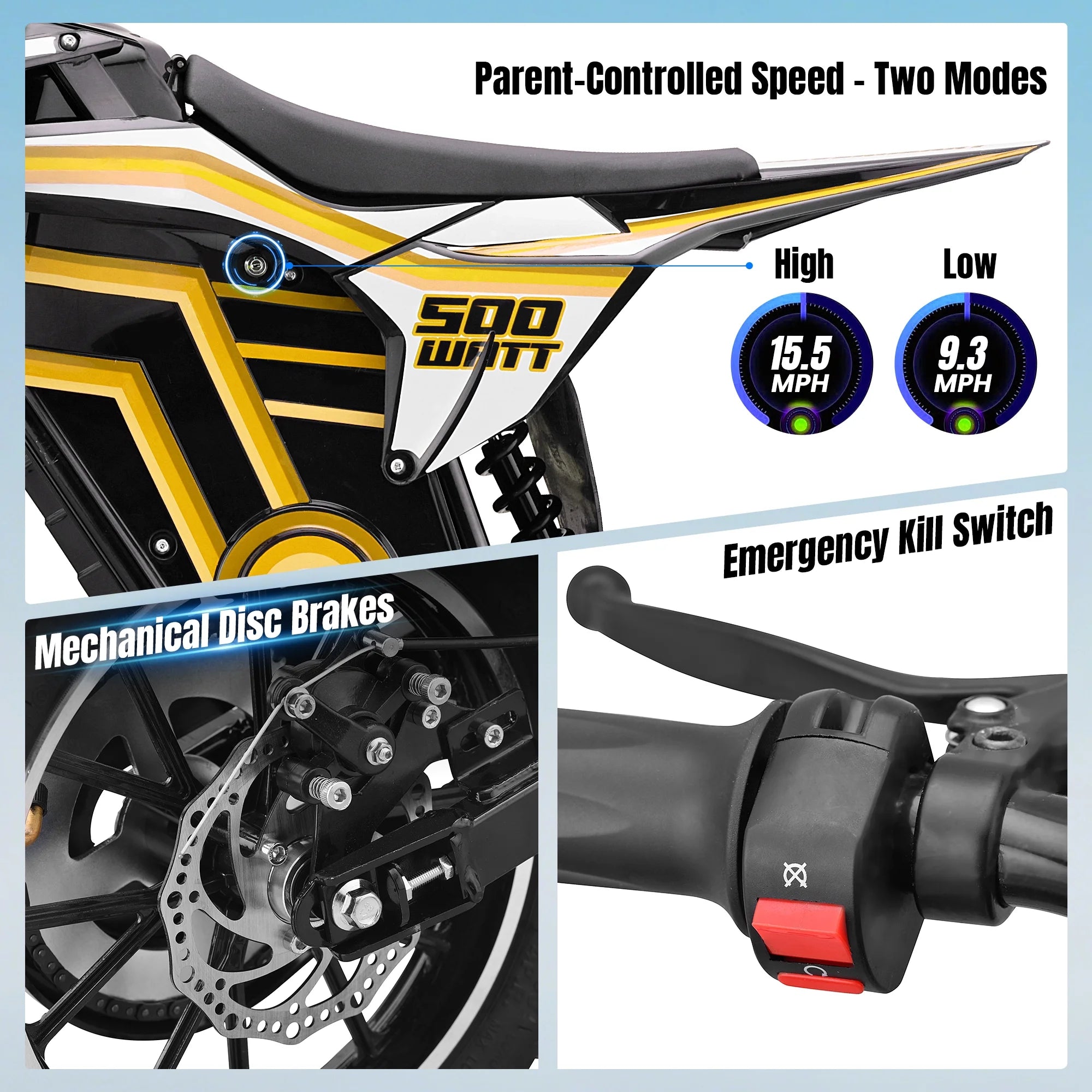 2026 QEASET electric dirt bike, 500W kids dirt bike for Boys Girls Age 8-14, Blue
