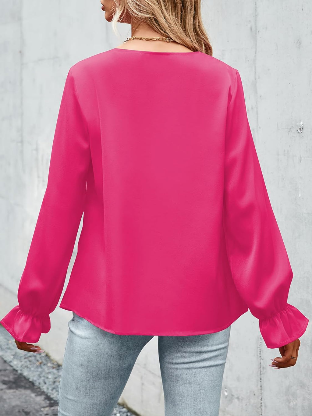 CALSUZ Women's Satin Draped Cowl Neck Tops Silk Long Sleeve Ruched Blouse
