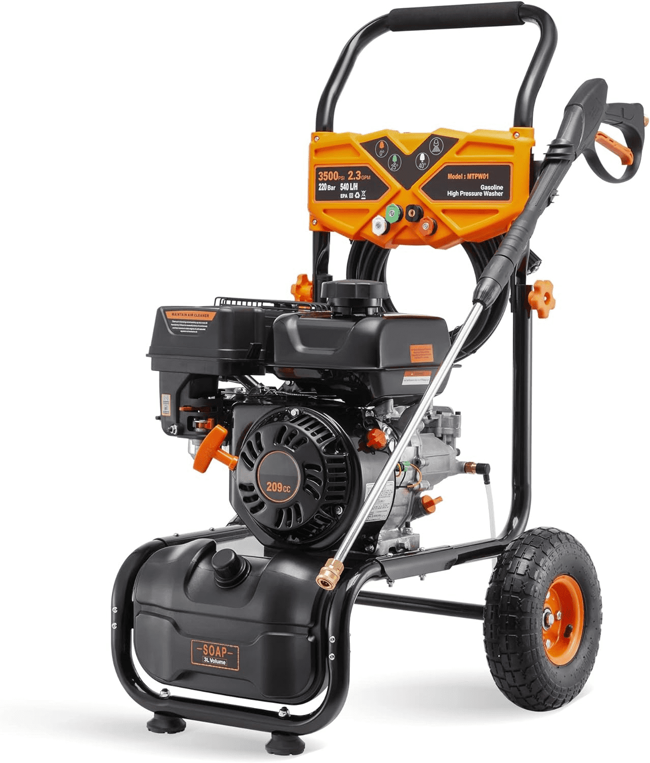 2026 Efurden 3500PSI Gas Pressure Washer, 2.3GPM Gas Powered High Pressure Clean Machine with 209CC Engine, 4 Adjustable Nozzles for Cleaning Walls, Terraces, Vehicles, Gardens (Blue)