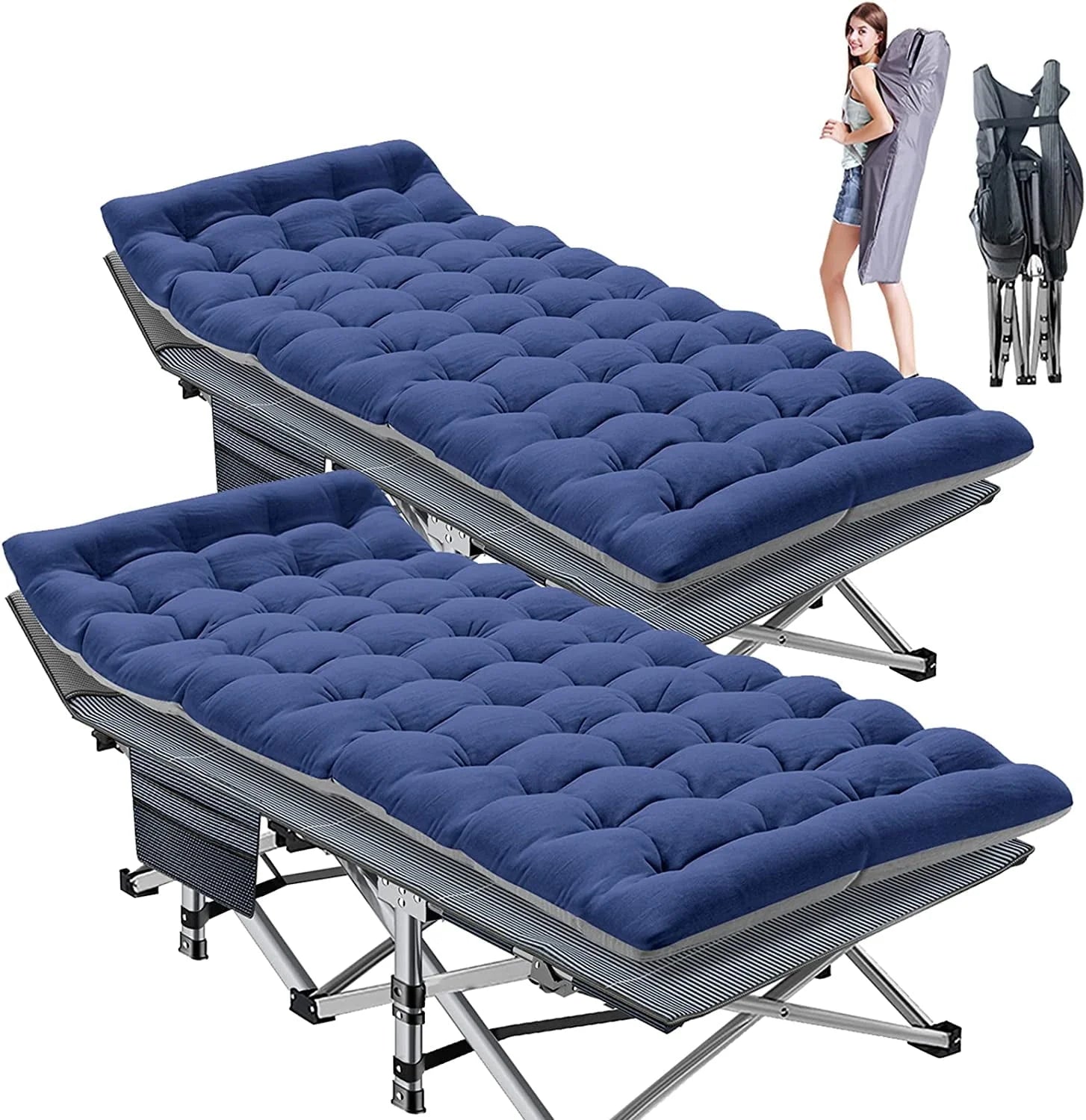 2026 Slsy 2 Pack Folding Bed Cot with 3.3 Inch 2 Sided Mattress, 75"* 28" Folding Camping Cots with Carry Bag, Portable Sleeping Cot Guest Bed