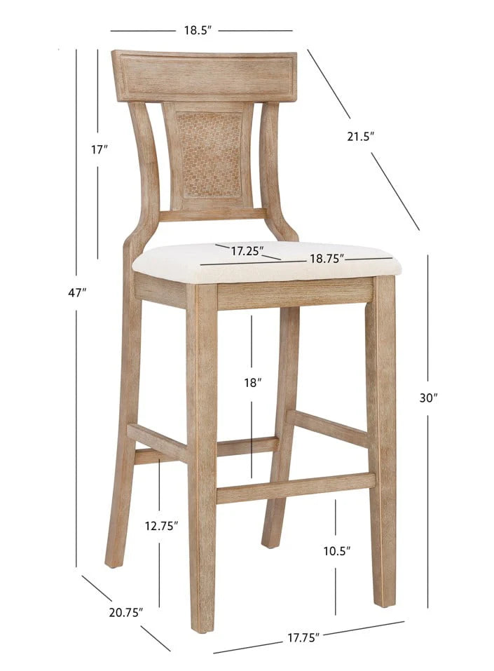 2026 Linon Rylan 30" Bar Stool, Rustic Brown Finish with Beige Fabric