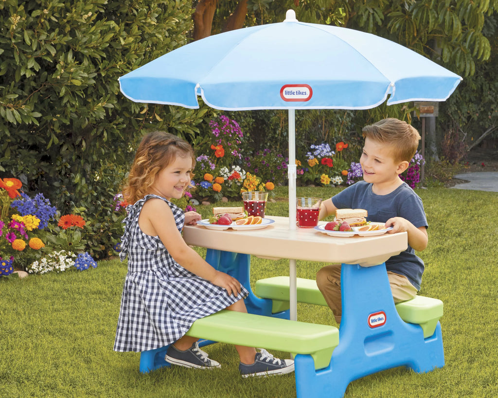 2026 Little Tikes Easy Store Kids Durable Picnic Table with Umbrella, Indoor Outdoor, Ages 2+