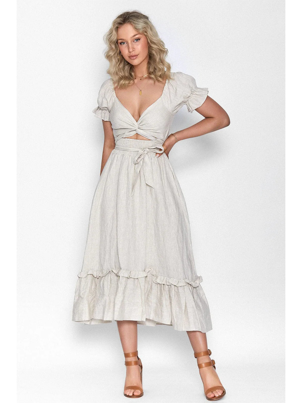 2026 Boho Tie-Waist Homecoming Dress