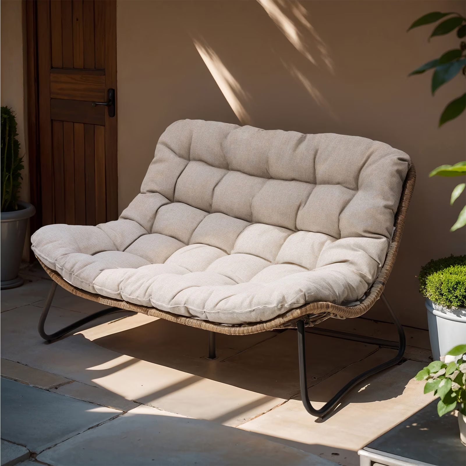 2026 Crestlive Products Patio Loveseat, All-Weather Rattan Large Furniture with Soft Cushions, Outdoor Loveseat for Balcony, Poolside, Backyard (Beige)