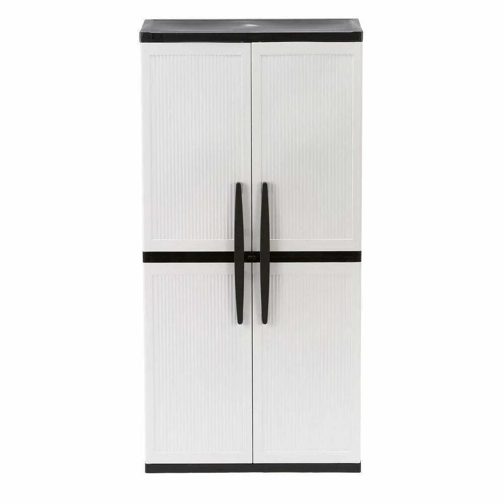 2026 Freestanding garage cabinet made of grey plastic, model 2025, 89 cm W x 180 cm H x 46 cm D, with adjustable shelves and lockable doors.