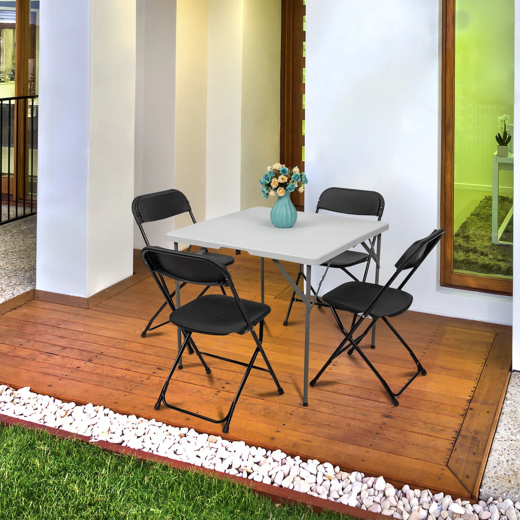 2026 Ktaxon 6ft White Folding Table and 10 Pack Folding Chairs Black, Plastic Table and Chair Set