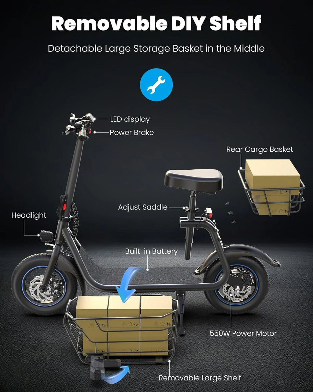 2026 Electric scooter for adults with large center basket