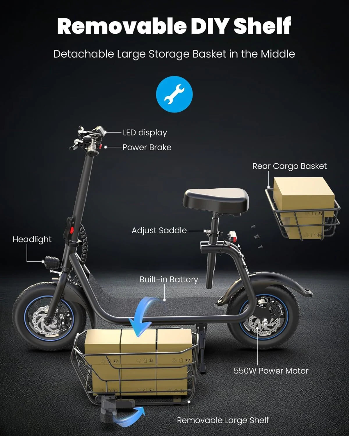2026 Electric scooter for adults with large center basket