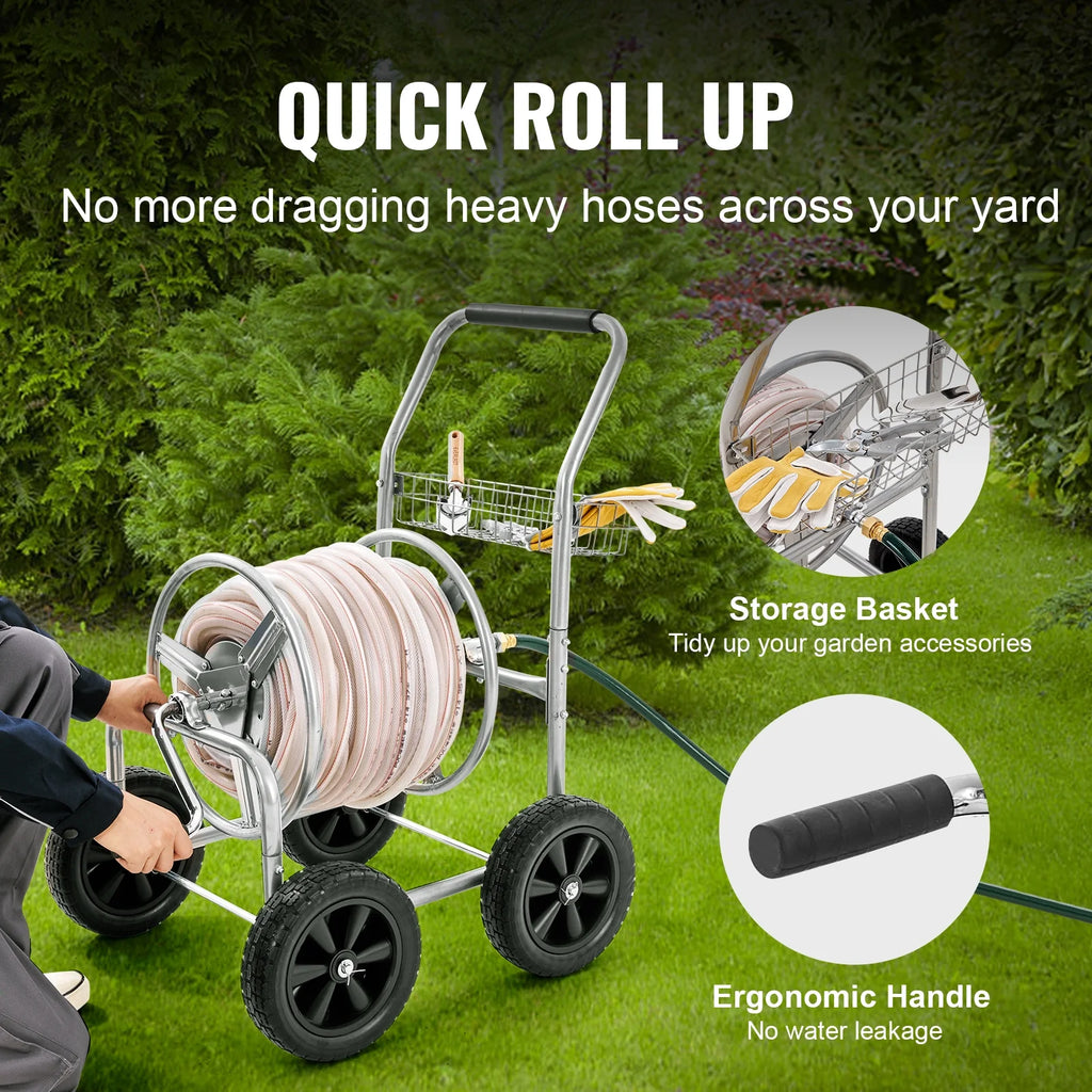 2026 VEVOR Hose Reel Cart, Hold Up to 250 ft of 5/8???? Hose, Garden Water Hose Carts Mobile Tools with 4 Wheels, Heavy Duty Powder-coated Steel Outdoor Planting with Storage Basket, for Garden, Yard, Lawn