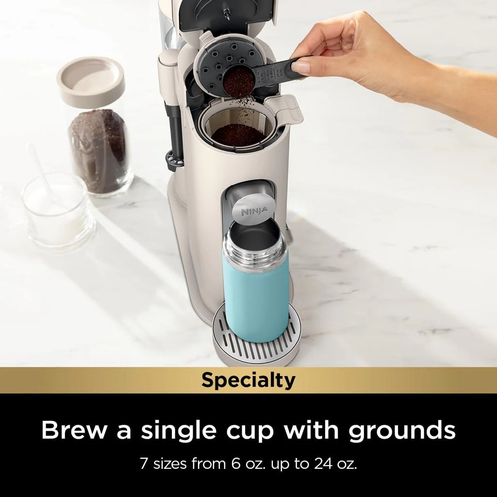 2026 Ninja Pods & Grounds Single-Serve Coffee Maker, K-Cup Pod Compatible, Brews Grounds, Compact Design, 56-oz. Reservoir, 6-oz. Cup to 24-oz. Travel Mug Brew Sizes, Iced Coffee Maker, Stone, PB041ST