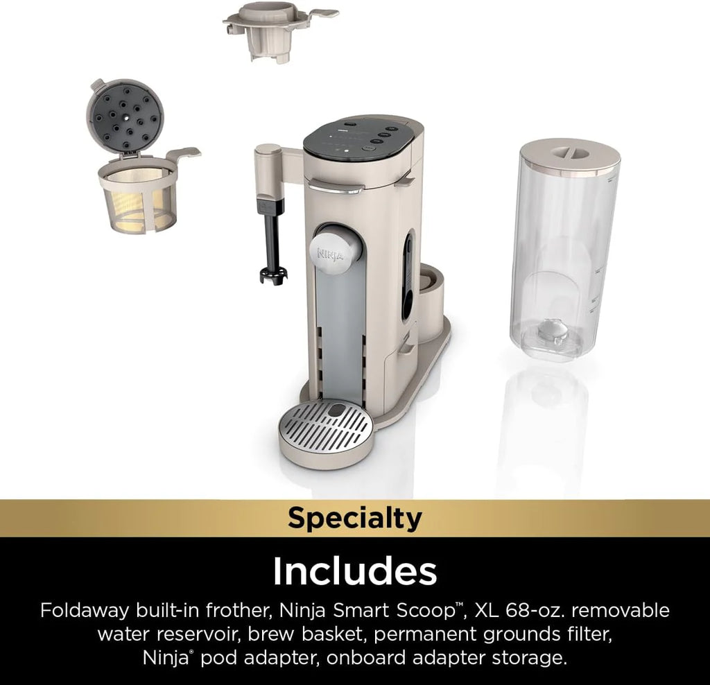 2026 Ninja Pods & Grounds Single-Serve Coffee Maker, K-Cup Pod Compatible, Brews Grounds, Compact Design, 56-oz. Reservoir, 6-oz. Cup to 24-oz. Travel Mug Brew Sizes, Iced Coffee Maker, Stone, PB041ST
