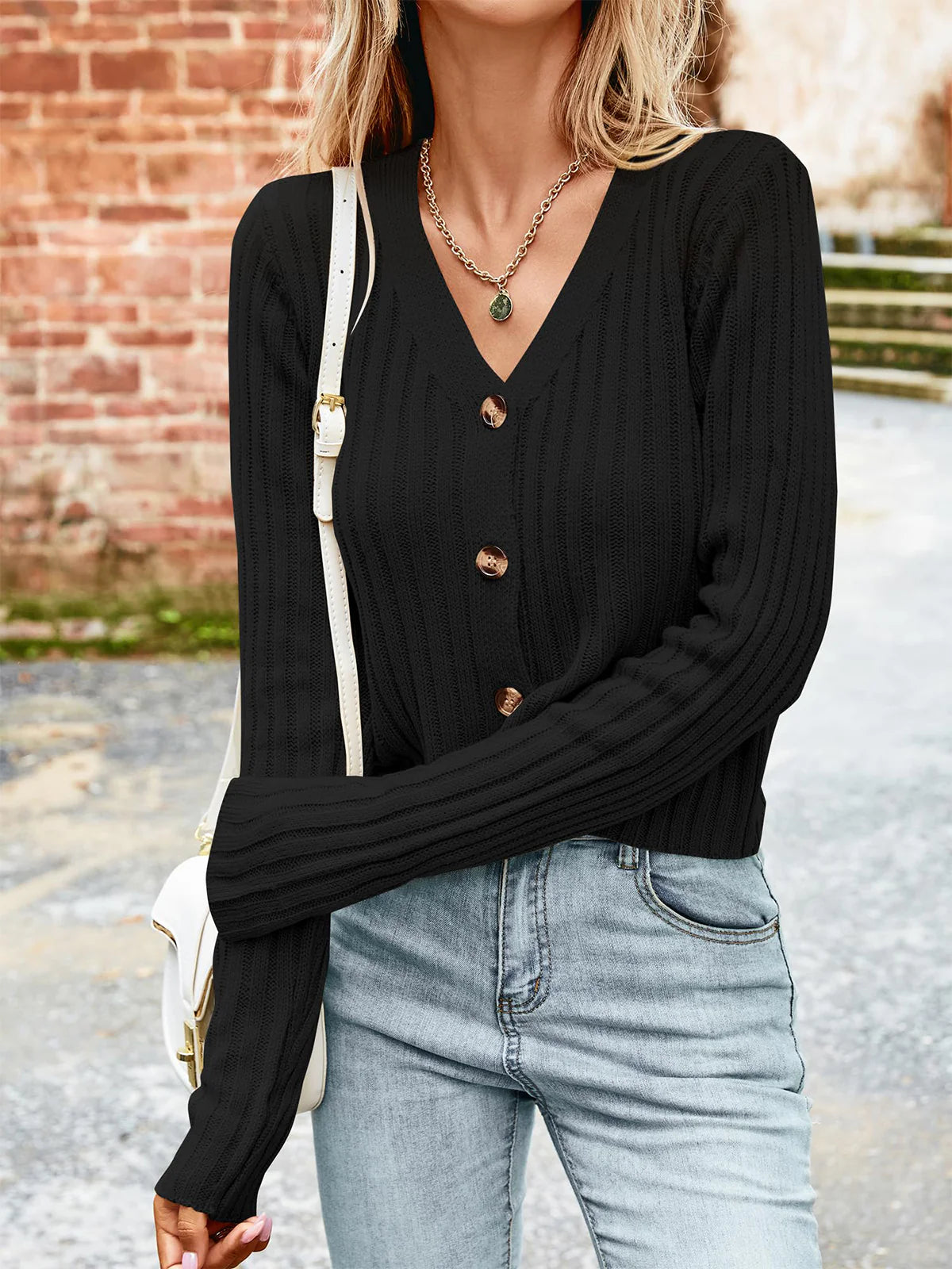 2026 Ribbed Button Cardigan