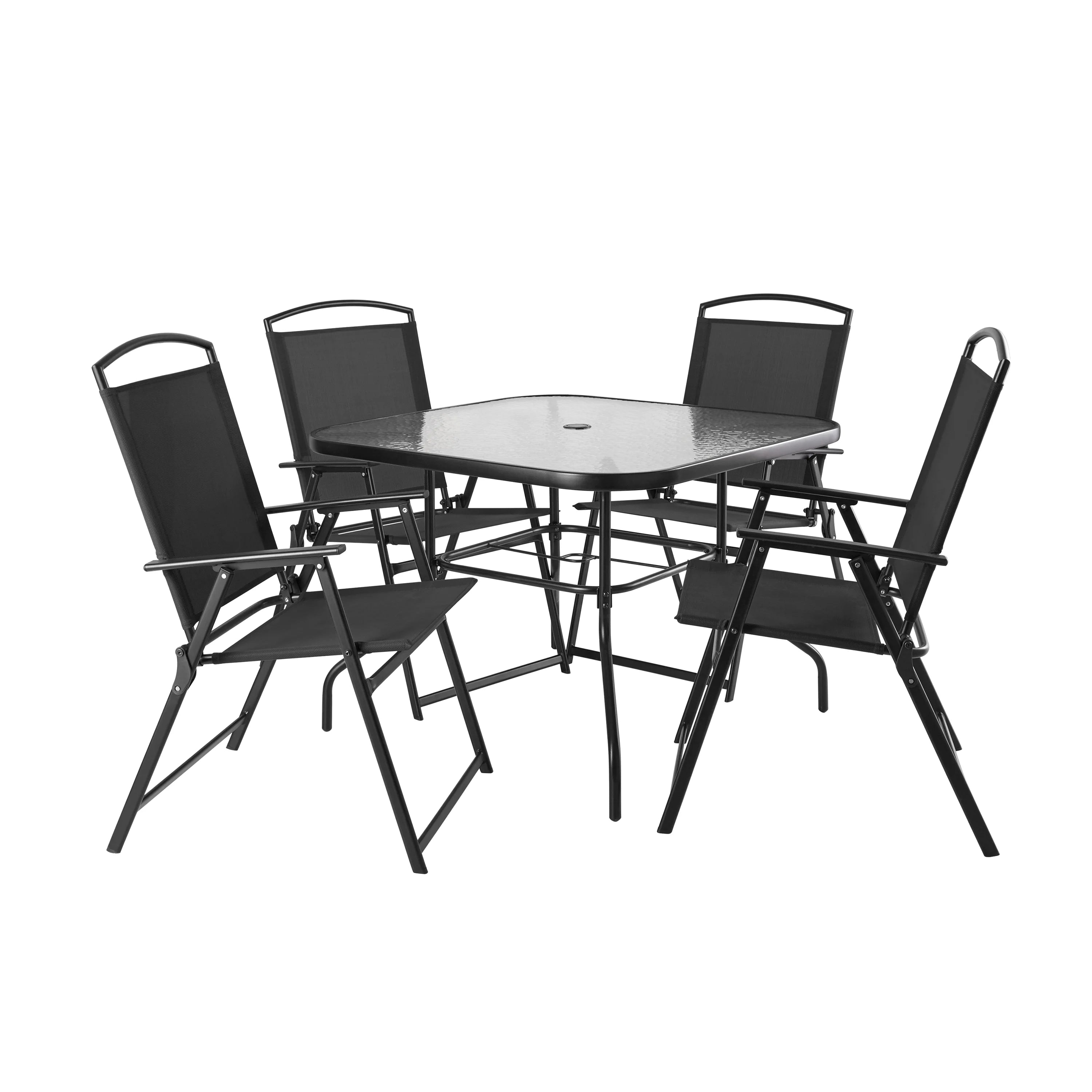 2026 Mainstays Albany Lane Steel 6-Piece Outdoor Patio Dining Set with Umbrella, Red