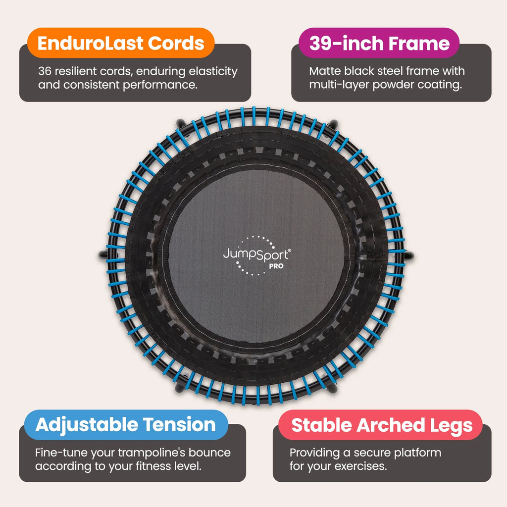 2026 JumpSport 350 Pro Fitness 39" Cardio Workout Indoor Trampoline, Teal/Black