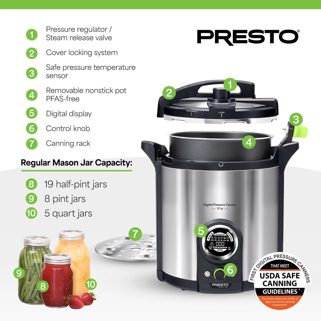 2026 Presto Precise 02152 17 Qt Stainless Steel Electric Pressure Canner, Silver