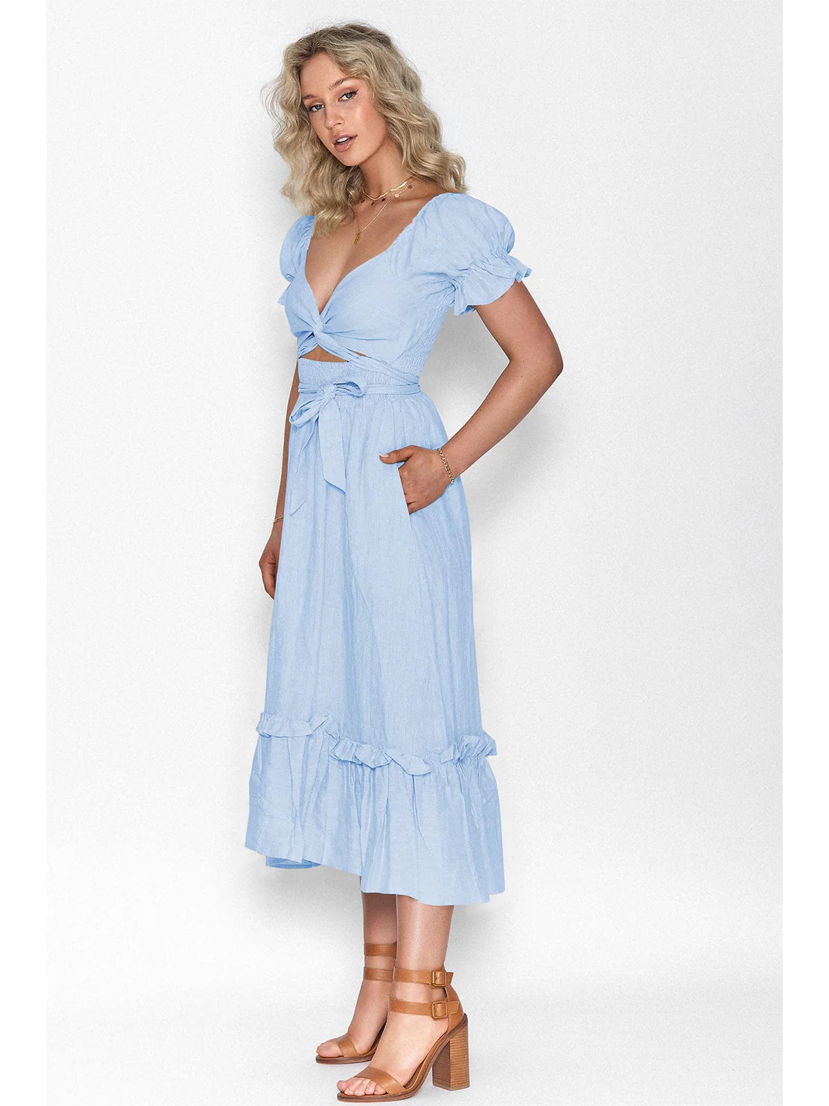 2026 Boho Tie-Waist Homecoming Dress