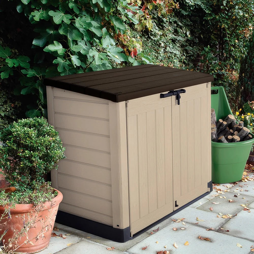 2026 Keter Store It Out MAX Horizontal Durable Resin Outdoor Storage Shed With Heavy Duty Floor and Locking Latch and Double Doors, Beige