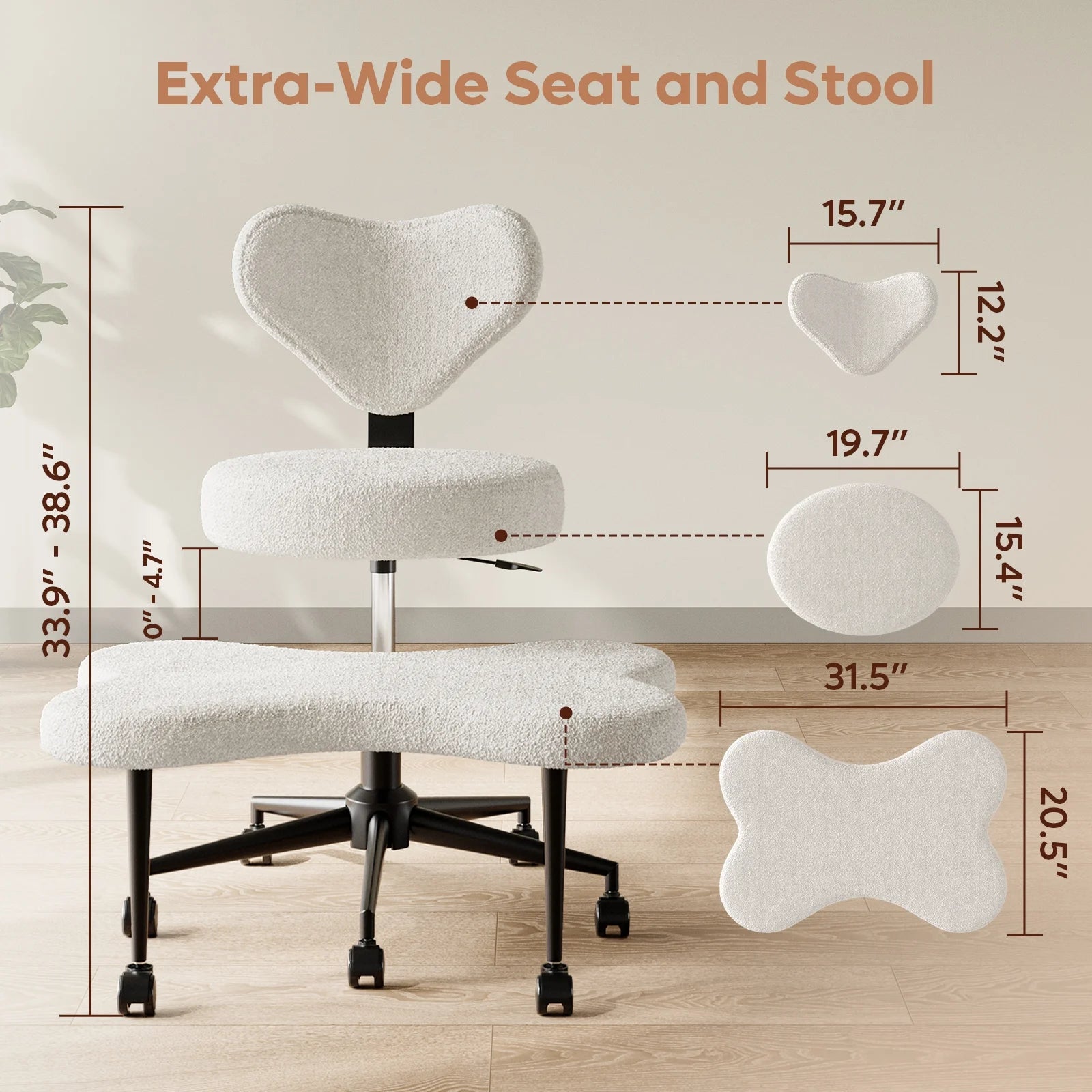 2026 Pinmoco Ergonomic Cross Legged Swivel Chair, Adjustable Height and Teddy Fabric, Meditation& ADHD Chair with Back Support, Home and Office, Off White