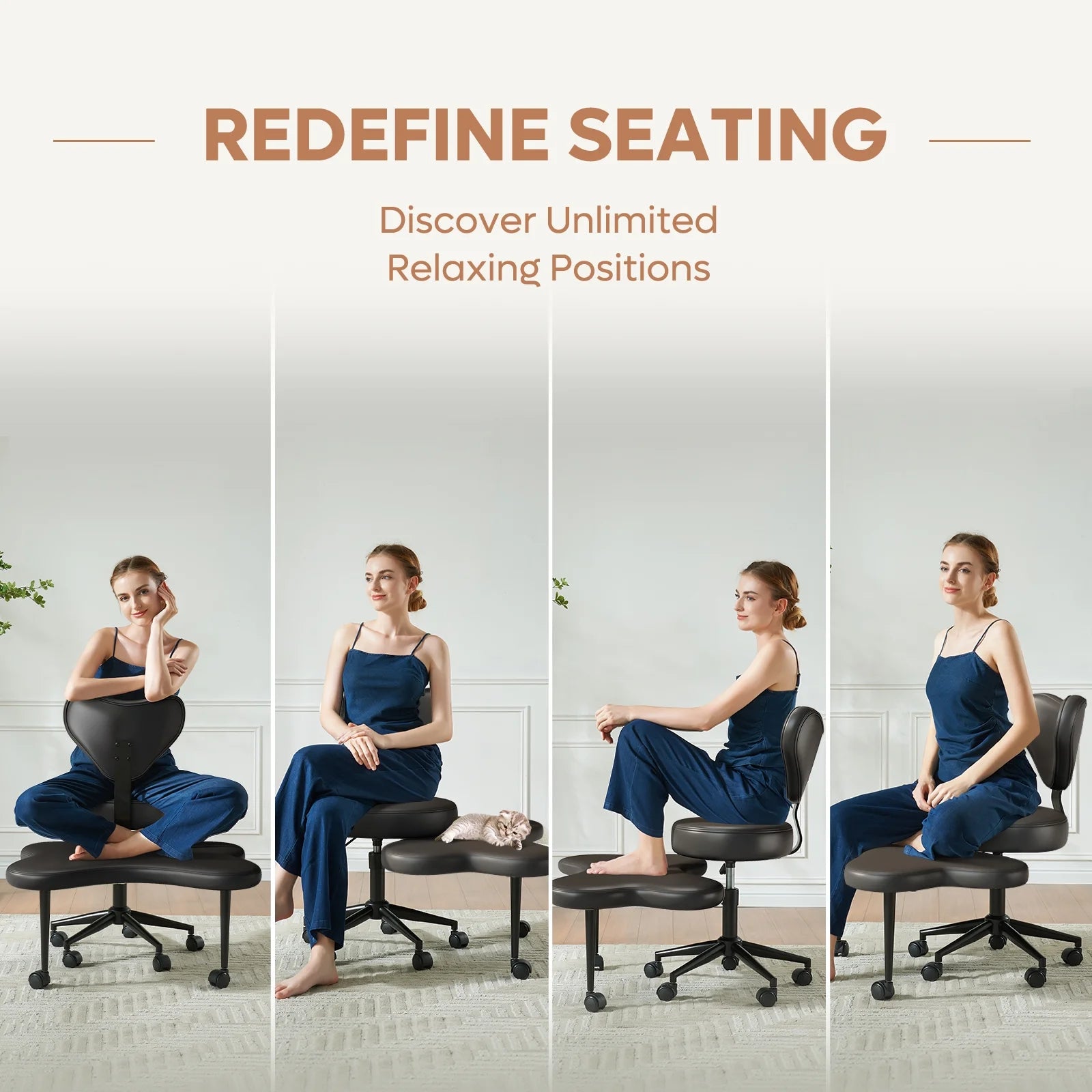 2026 Pinmoco Ergonomic Cross Legged Swivel Chair, Adjustable Height and Teddy Fabric, Meditation& ADHD Chair with Back Support, Home and Office, Off White