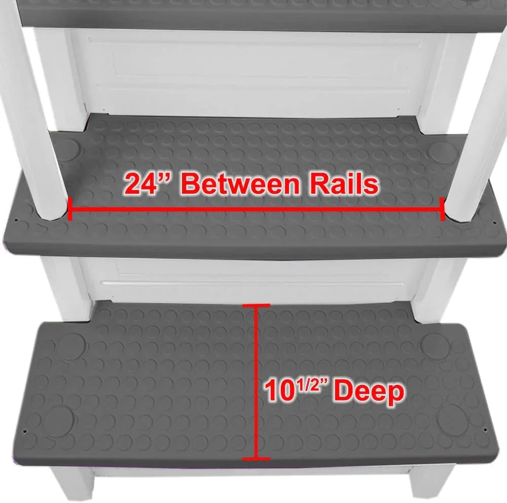 2026 Non-slip pool entrance steps | Gray | Suitable for above-ground pools | Can be installed on patios with a height of 122 to 137 cm | Maximum load capacity 136 kg
