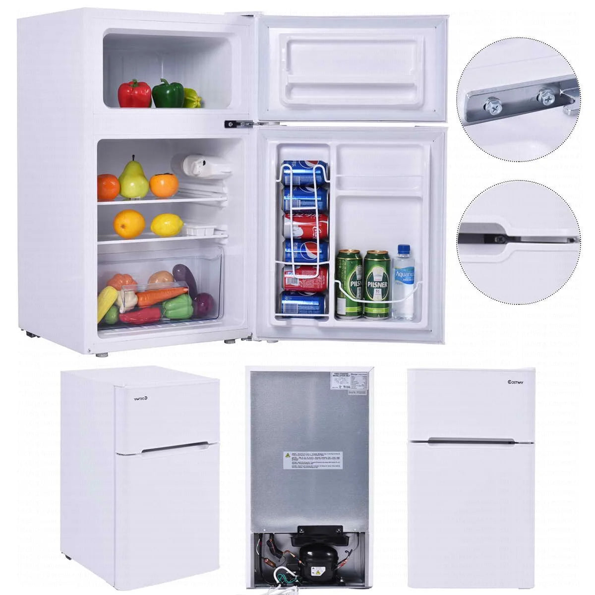 2026 Costway Refrigerator Small Freezer Cooler Fridge Compact 3.2 cu ft. Unit, Grey