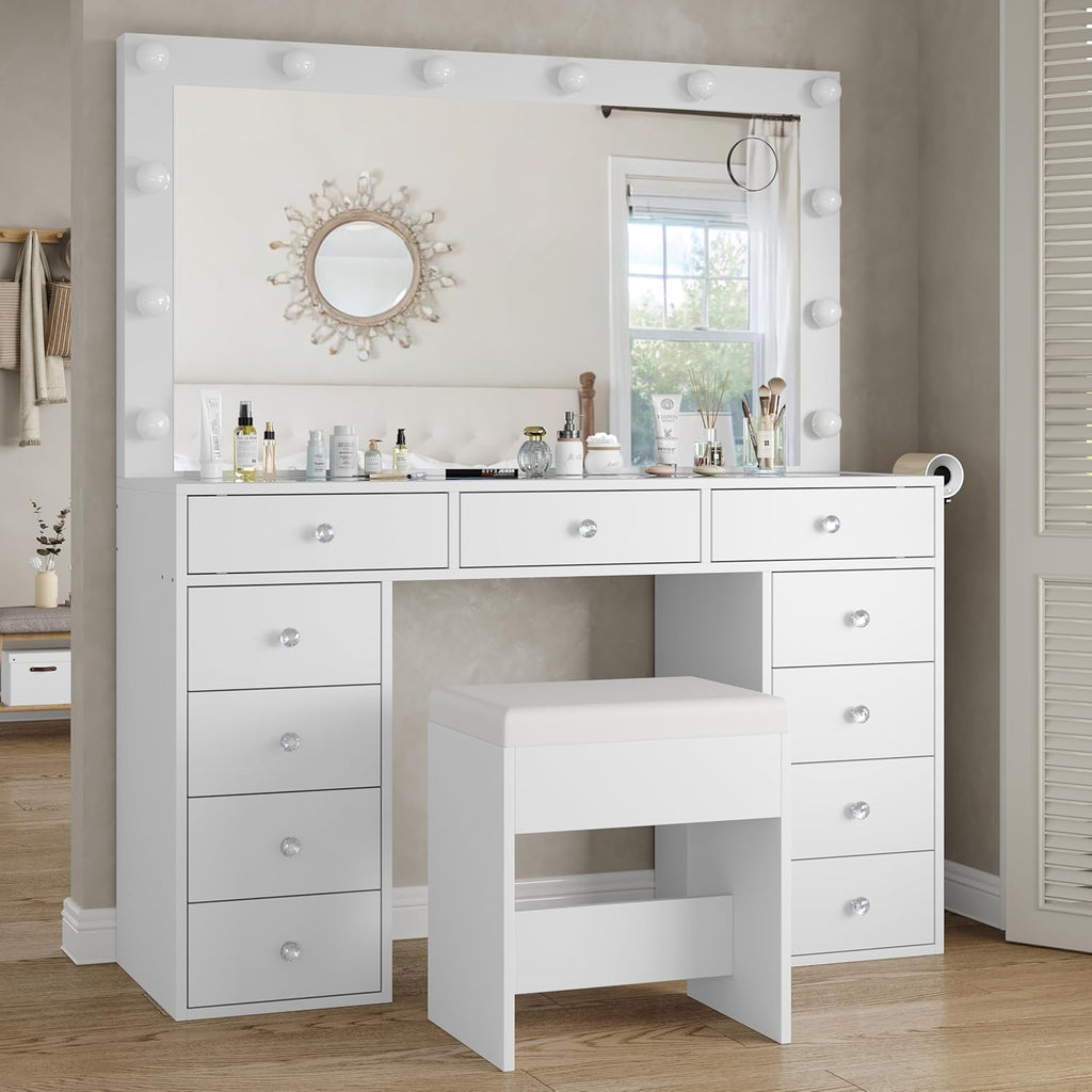 2026 New YANOSAKU Vanity Desk with Mirror, LED Lights & 11 Drawers