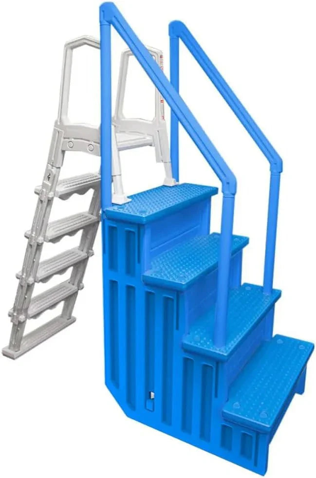 2026 Non-slip pool entrance steps | Gray | Suitable for above-ground pools | Can be installed on patios with a height of 122 to 137 cm | Maximum load capacity 136 kg