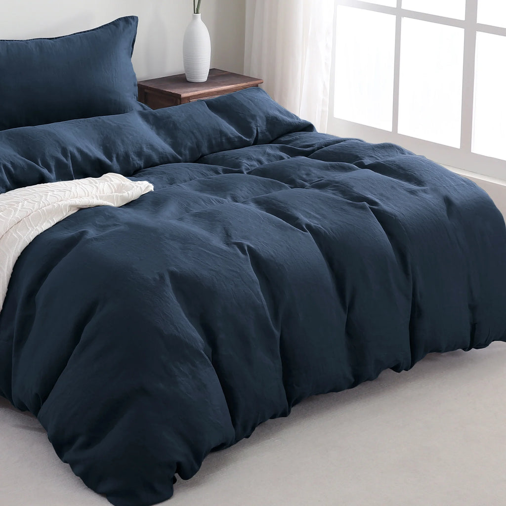 2026 100% Pure Linen Duvet Cover with Button Closure and Corner Ties Soft & Breathable - Natural Full/Queen