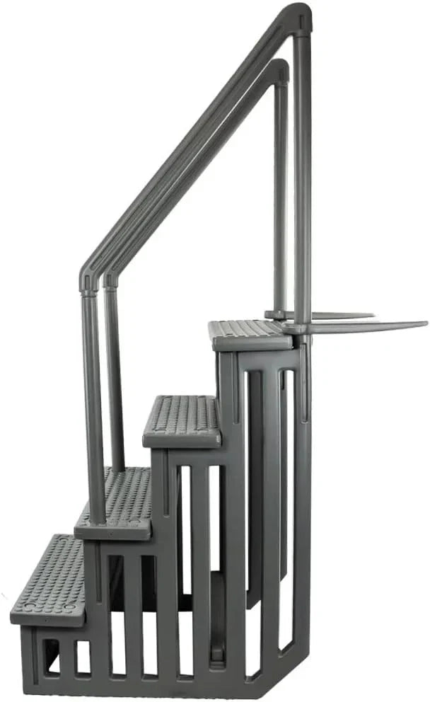2026 Non-slip pool entrance steps | Gray | Suitable for above-ground pools | Can be installed on patios with a height of 122 to 137 cm | Maximum load capacity 136 kg