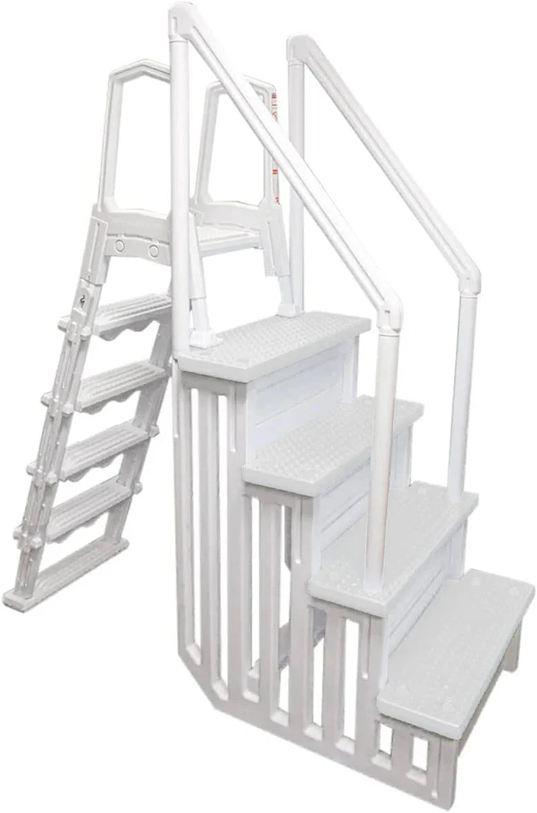 2026 Non-slip pool entrance steps | Gray | Suitable for above-ground pools | Can be installed on patios with a height of 122 to 137 cm | Maximum load capacity 136 kg