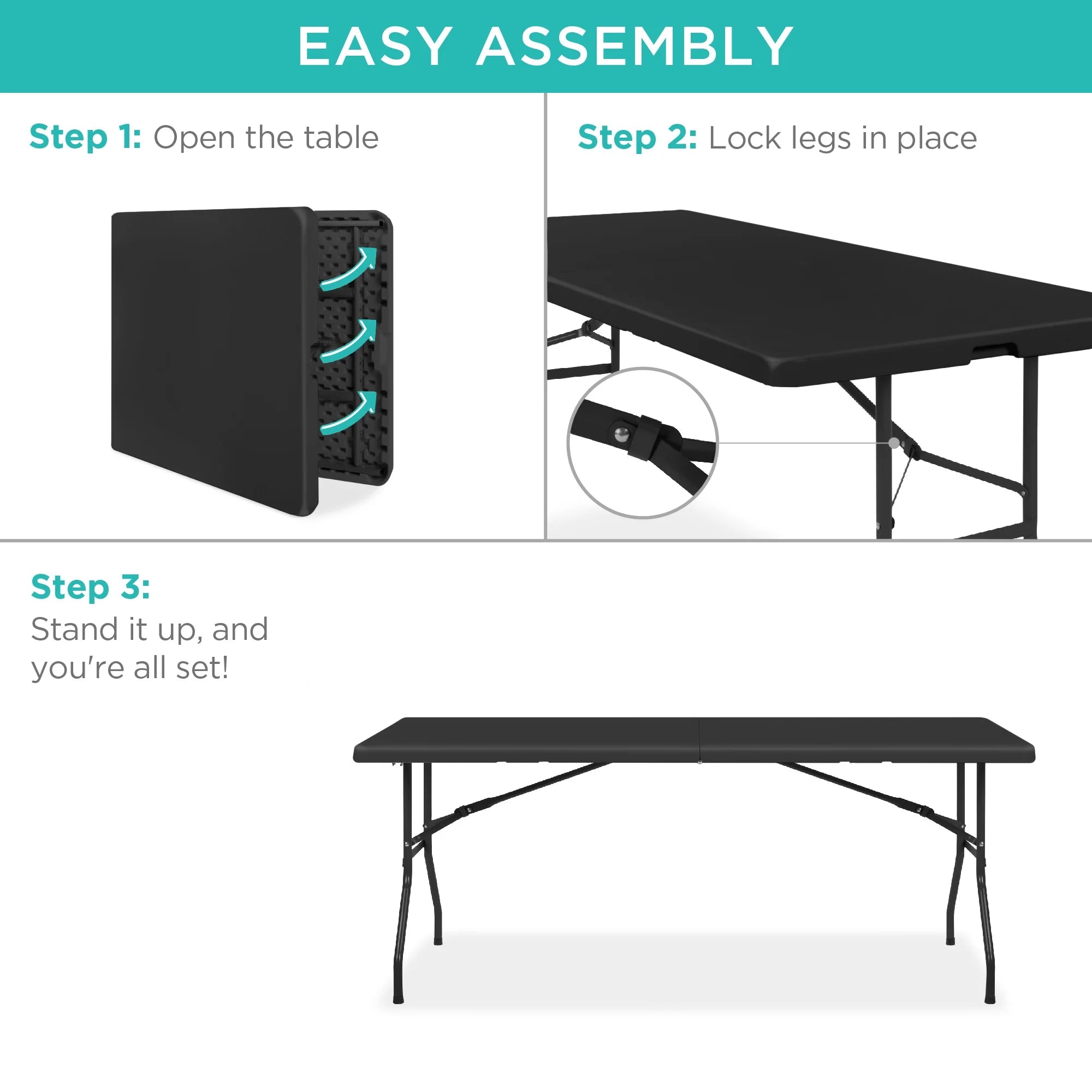 2026 Best Choice Products 6ft Plastic Folding Table, Indoor Outdoor Heavy Duty Portable w/ Handle, Lock - White