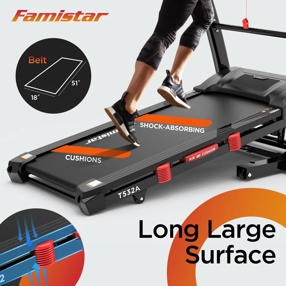 2026 Famistar Folding Treadmill for Home with 15 Levels Auto Incline, 300LB Capcity, 10MPH Fast Speed Controls