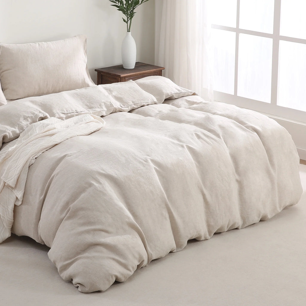 2026 100% Pure Linen Duvet Cover with Button Closure and Corner Ties Soft & Breathable - Natural Full/Queen