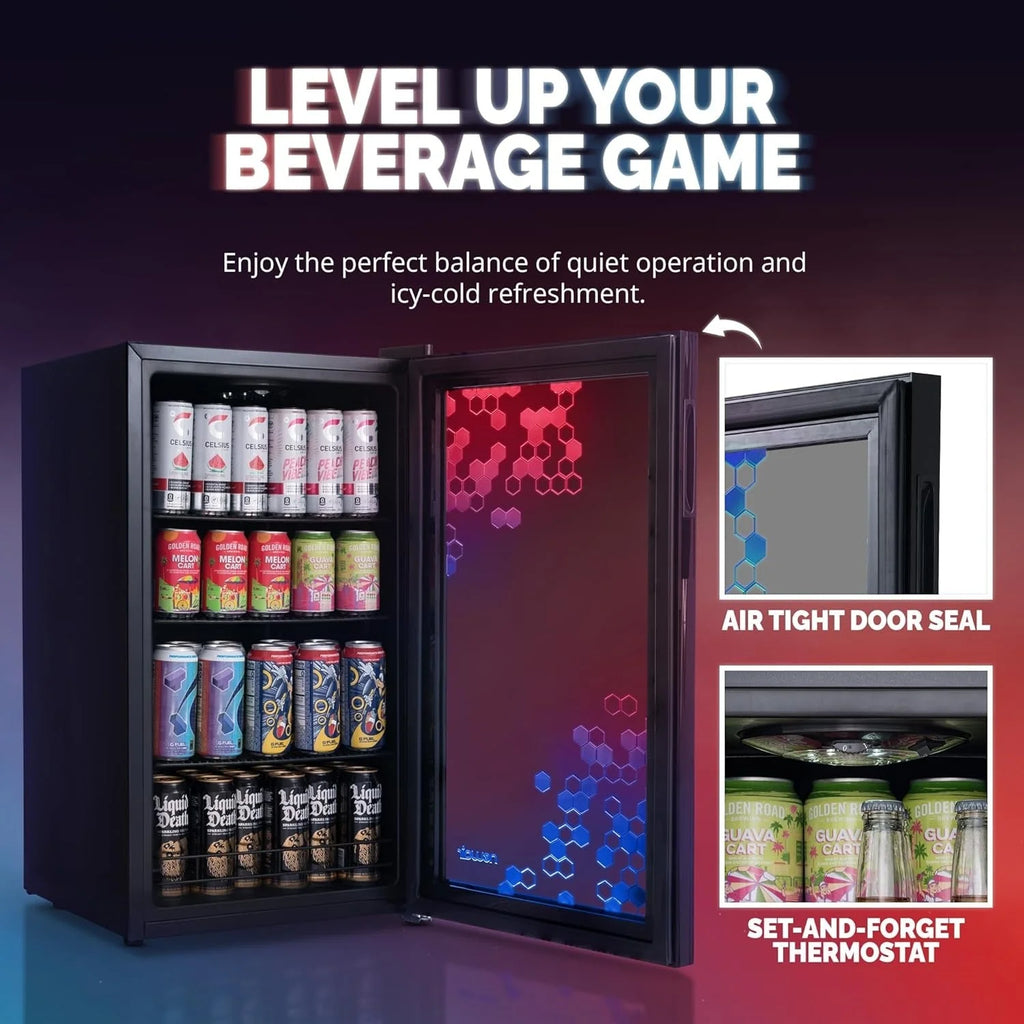 2026 Beverage Refrigerator Cooler | 126 Cans Free Standing with Right Hinge Glass Door | Mini Fridge Beverage Organizer Perfect For Beer, Wine, Soda, And Cooler Drinks