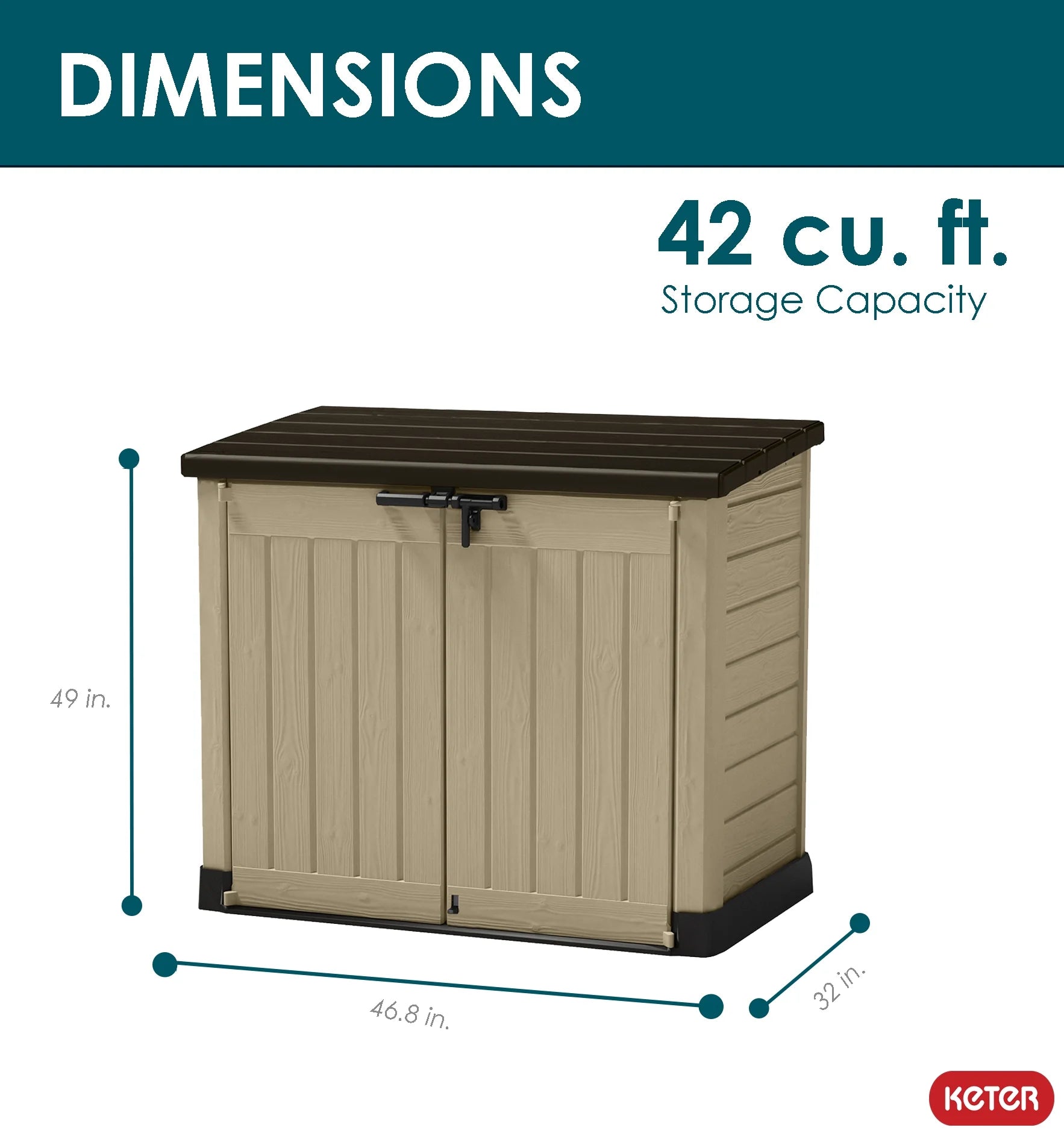 2026 Keter Store It Out MAX Horizontal Durable Resin Outdoor Storage Shed With Heavy Duty Floor and Locking Latch and Double Doors, Beige