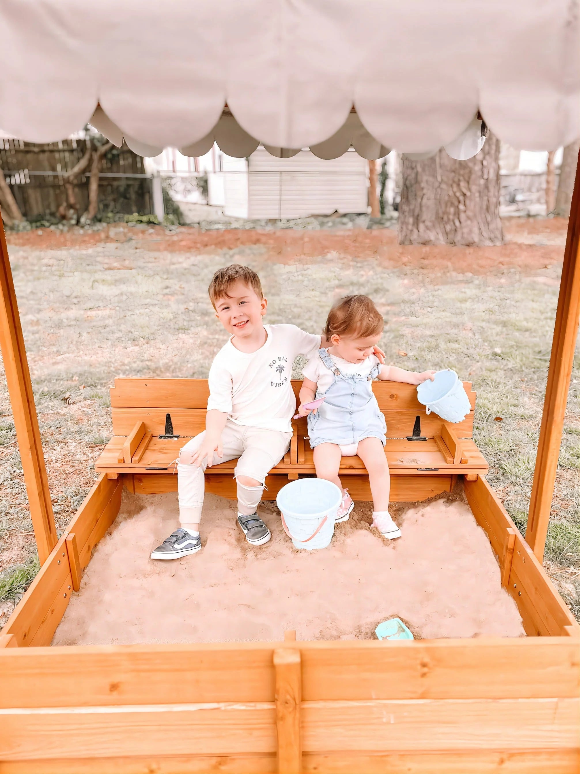 2026 Morgete 47'' Outdoor Sandbox for Kids with Lid and Bench, Wooden Sand Play Toys Center