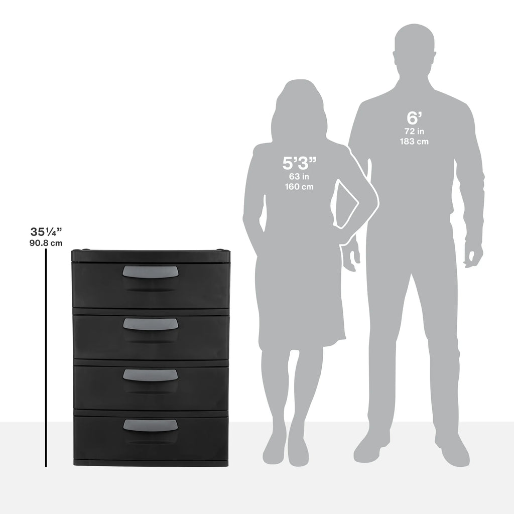 2026 Sterilite 4 Drawer Unit, Durable Plastic Storage Solution for Garages and Basements, Dark Gray